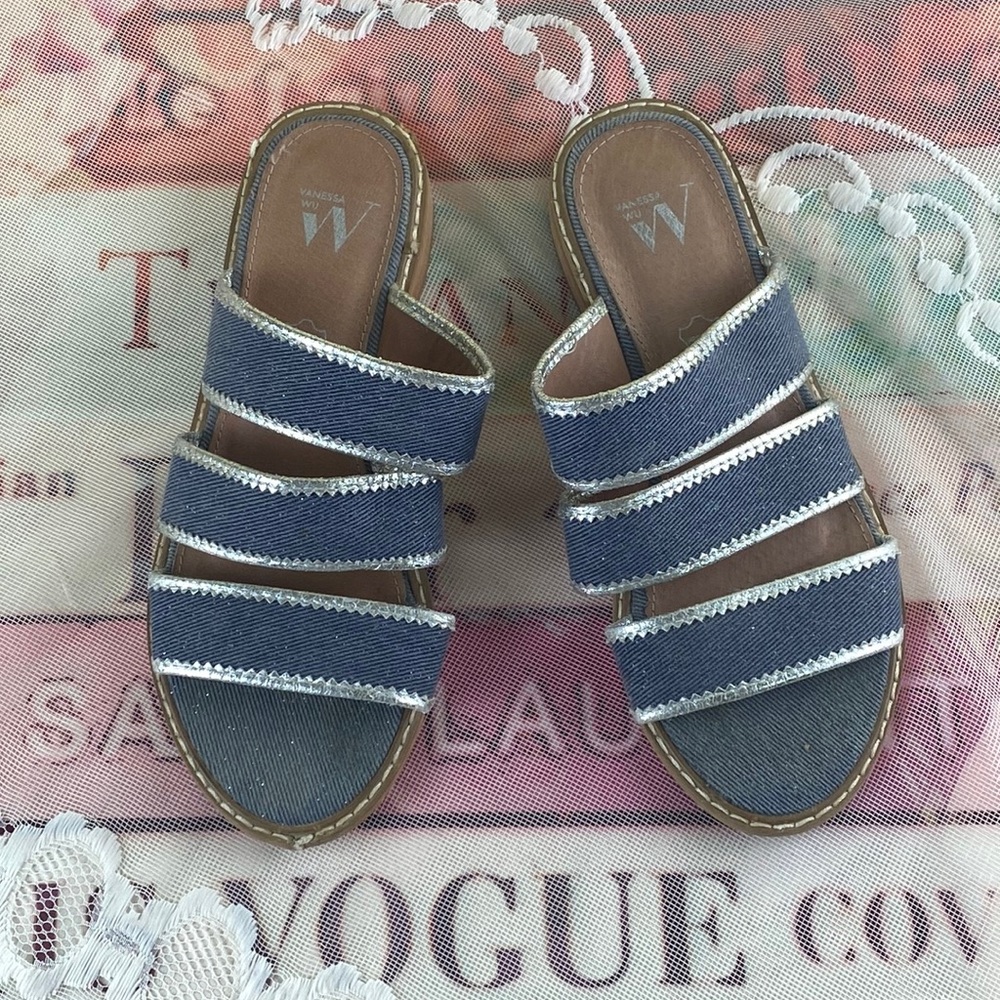 Vanessa Wu Denim Leather Sandals